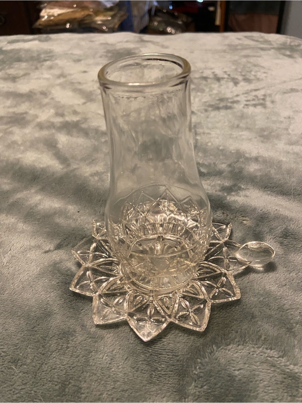 Federal glass vintage Clear Glass Candle Holder with Star Motif 5.5” 1960s